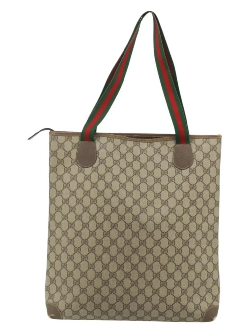 GUCCI GG Supreme Web Sherry Line Tote Bag PVC Beige Red Green Auth